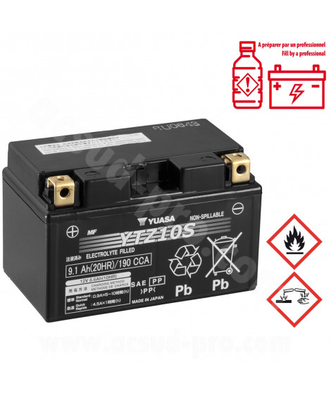 BATTERIE YUASA YTZ10S 12V-9.1Ah  MF ACTIVEE EN USINE PRETE A L'EMPLOI