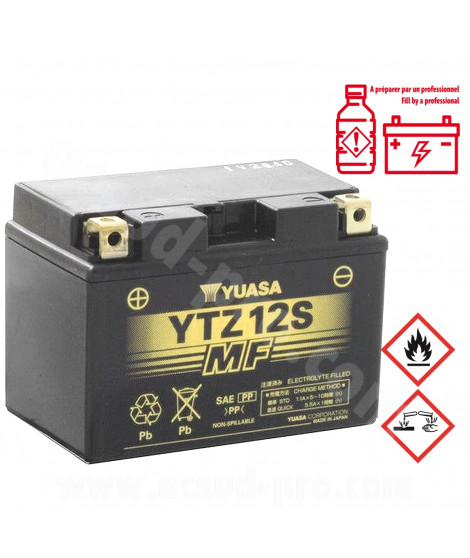 BATTERIE YUASA YTZ12S 12V-11A ACTIVEE EN USINE PRETE A L'EMPLOI