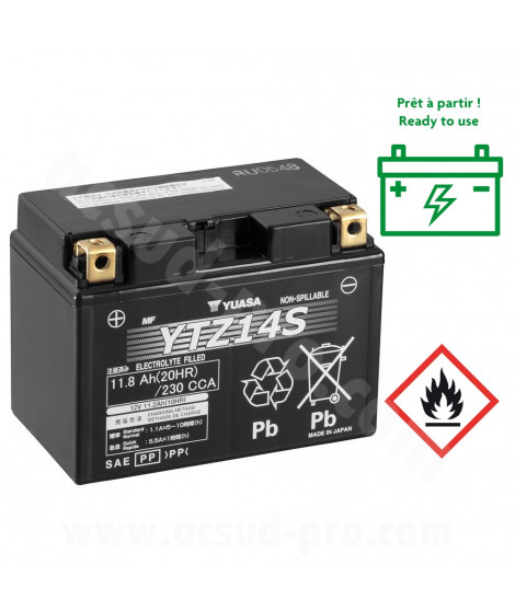 BATTERIE YUASA YTZ14S 12V-11A ACTIVEE EN USINE PRETE A L'EMPLOI