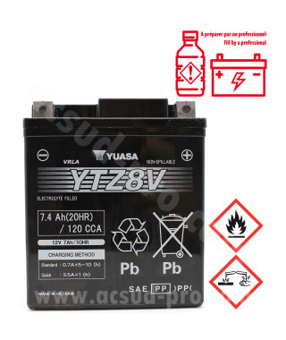 BATTERIE YUASA YTZ8V 12V-7.4Ah ACTIVEE EN USINE PRETE A L'EMPLOI