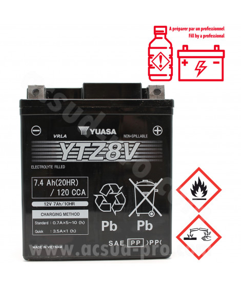 BATTERIE YUASA YTZ8V 12V-7.4Ah ACTIVEE EN USINE PRETE A L'EMPLOI
