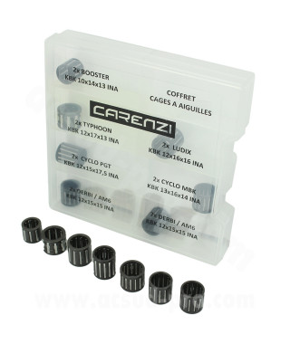 CAGE A AIGUILLES PISTON INA CARENZI ADAPT. CYCLO / SCOOTER / MOTO - COFFRET ASSORTIMENT 2 PAR MODELES - (14 PIECES)