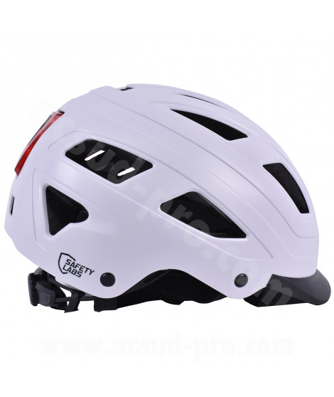 CASQUE VELO ADULTE SAFETY LABS E-BAHN BLANC MAT AVEC ECLAIRAGE LED INTEGREE T.L (59-61CM)