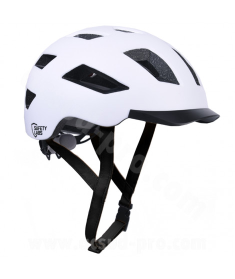 CASQUE VELO ADULTE SAFETY LABS IN-MOLD E-BAHN 2.0 BLANC AVEC ECLAIRAGE LED USB INTEGREE T.L (57-61CM)