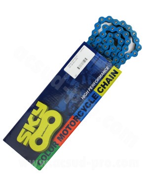 CHAINE MOTO / MECABOITE RENFORCEE COULEUR BLEU KMC 420 134 MAILLONS