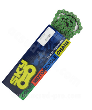 CHAINE MOTO / MECABOITE RENFORCEE COULEUR VERT KMC 420 134 MAILLONS
