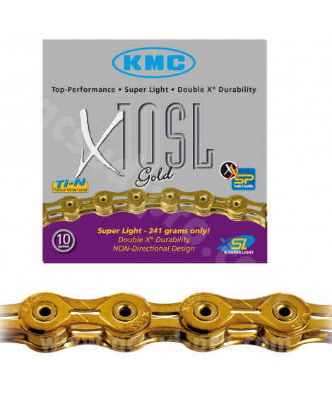 CHAINE VELO 10V. KMC X10SL 112 MAILLONS OR 241g 2.38
