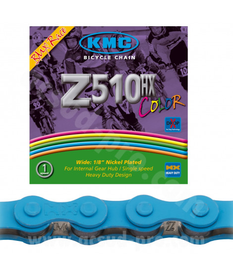 CHAINE VELO 1V. KMC Z510HX BLACK NANO 112 MAILLONS BLEU (BMX)