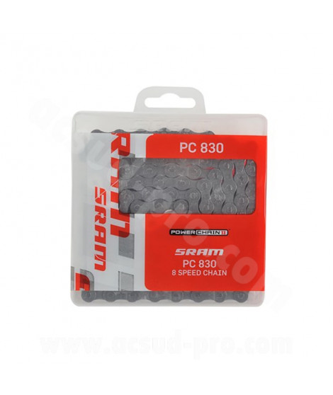 CHAINE VELO 8V. SRAM PC-830 114 MAILLONS GRIS 2.38
