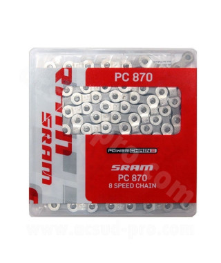 CHAINE VELO 8V. SRAM PC-870 ARGENT 114 MAILLONS 2.38
