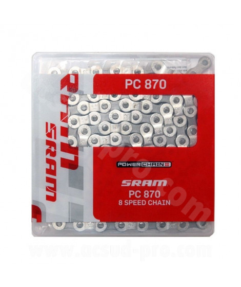 CHAINE VELO 8V. SRAM PC-870 ARGENT 114 MAILLONS 2.38
