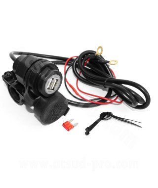 CHARGEUR DOUBLE USB UNIVERSEL SCOOTER / MOTO 12V / 2.1A (FIXATION GUIDON OU PERCAGE)