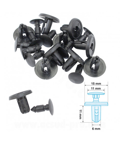 CLIPS DE CARROSSERIE MOTO / MAXISCOOTER (15 X 11 X 11 X 6)  MODELE B  (SACHET DE 10 PIECES)
