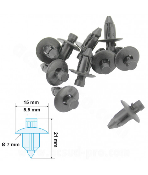 CLIPS DE CARROSSERIE MOTO / MAXISCOOTER (15 X 21 X 7 X 5.5) MODELE A  (SACHET DE 10 PIECES)