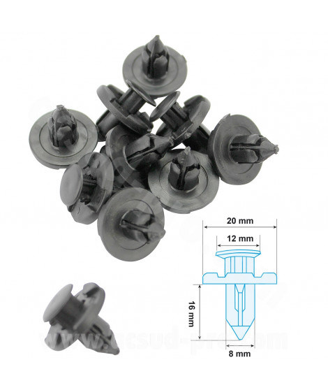 CLIPS DE CARROSSERIE MOTO / MAXISCOOTER  (20 X 12 X 16 X 8) MODELE C (SACHET DE 10 PIECES)