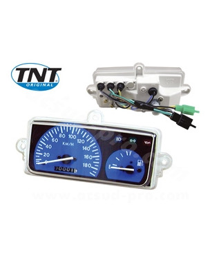 COMPTEUR ADAPT. MBK 50 BOOSTER 1999-2003 / YAMAHA 50 BWS 1999-2003 (180 KM /H  - FOND BLEU  - 3 CONNECTIONS)