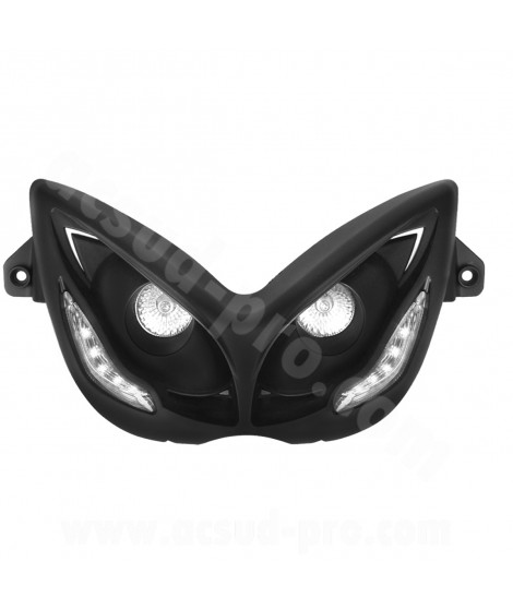 DOUBLE OPTIQUE TNT 2 LAMPES HALOGENE + LEDS BLANCHE EYELIGHT ADAPT. YAMAHA NITRO/AEROX NOIR  *