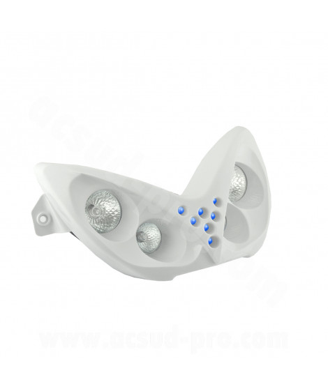 DOUBLE OPTIQUE TNT 4 LAMPES HALOGENE + LEDS BLEU ADAPT. YAMAHA NITRO / AEROX BLANC *