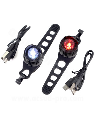 ECLAIRAGE VELO AVANT ET ARRIERE USB LED POUR CINTRE ET TIGE DE SELLE