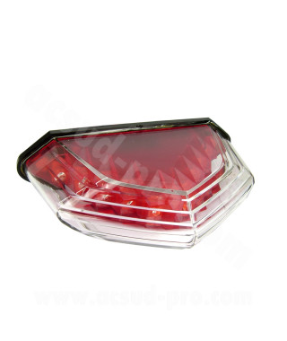 FEU ARRIERE TNT  LED ADAPT. DERBI SENDA TRANSPARENT/FOND ROUGE ( HOMOLOGUE CE )