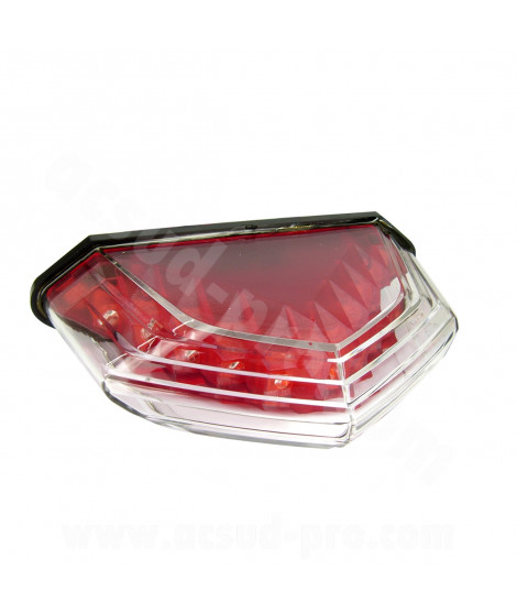 FEU ARRIERE TNT  LED ADAPT. DERBI SENDA TRANSPARENT/FOND ROUGE ( HOMOLOGUE CE )