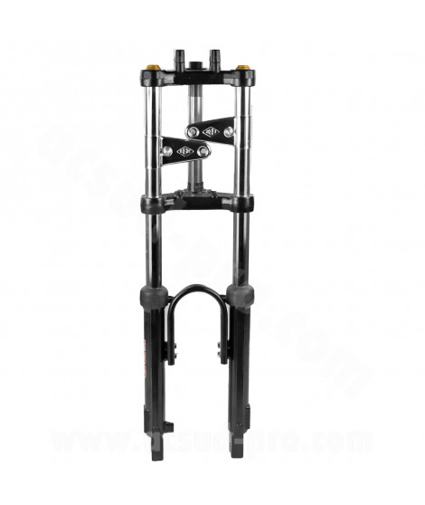 FOURCHE CYCLOMOTEUR EBR ADAPT. PEUGEOT 103 - MBK 51 AVEC STABILISATEUR RENFORCE + REGLAGE PRECHARGE RESSORT NOIR