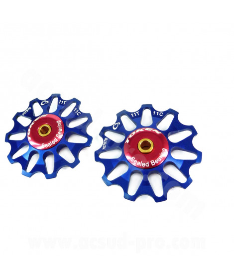 GALETS DE DERAILLEUR TOKEN 11 DENTS COMPATIBLE SHIMANO BLEU (JEU DE 2)