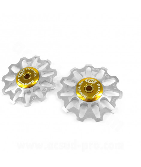 GALETS DE DERAILLEUR TOKEN 11 DENTS COMPATIBLE SHIMANO ROULEMENTS CERAMIQUE ARGENT (JEU DE 2)