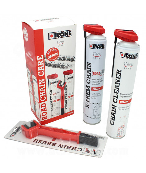 GRAISSE CHAINE IPONE X-TREM CHAIN ROAD 750ML (AEROSOL) + 1 SPRAY CHAIN CLEANER 750ML (AEROSOL) + 1 BROSSE CHAINE