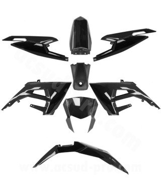 KIT CARROSSERIE ADAPT. DERBI 50 SENDA XTREME 2018 / GILERA 50 RCR 2018. SMT 2018 NOIR BRILLANT (8 PIECES)