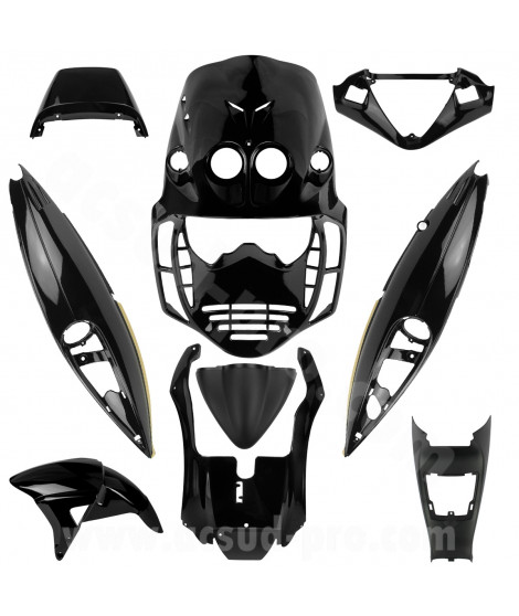 KIT CARROSSERIE ADAPT. MALAGUTI F12 LC NOIR BRILLANT 2002-2006 (9 PIECES)