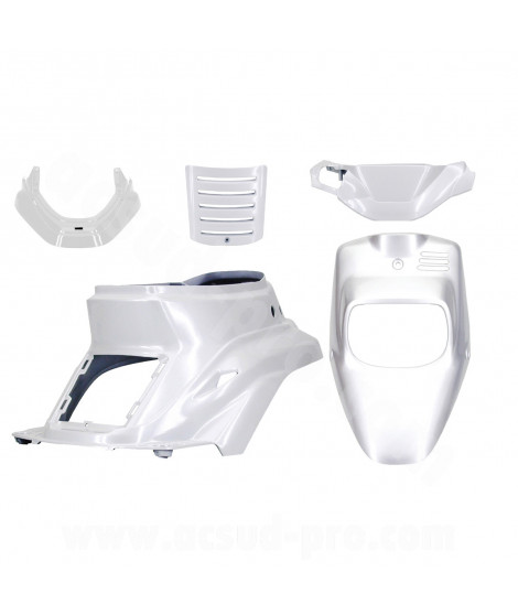KIT CARROSSERIE ADAPT. MBK 50 BOOSTER 1999-2003 / YAMAHA 50 BWS 1999-2003  BLANC METAL (5 PIECES)