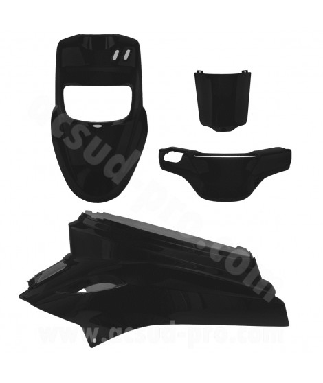 KIT CARROSSERIE ADAPT. MBK 50 BOOSTER 2004 / YAMAHA 50 BWS 2004 TYPE ORIGINE NOIR MAT (4 PIECES)