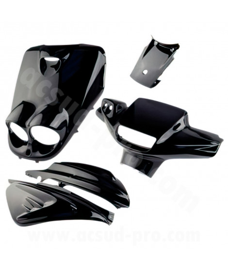 KIT CARROSSERIE ADAPT. MBK 50 BOOSTER NG. ROCKET ANCIEN MODELE / YAMAHA 50 BWS BUMP. SPY ANCIEN MODELE NOIR BRILLANT (5 PCS)