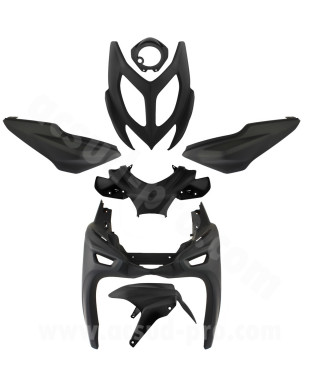 KIT CARROSSERIE ADAPT. MBK 50 NITRO 2013 / YAMAHA 50 AEROX 2013 NOIR MAT  (7 PIECES)