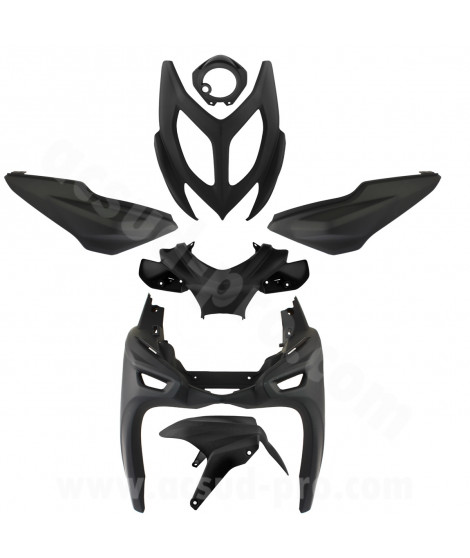 KIT CARROSSERIE ADAPT. MBK 50 NITRO 2013 / YAMAHA 50 AEROX 2013 NOIR MAT  (7 PIECES)