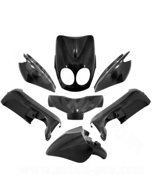 KIT CARROSSERIE ADAPT. MBK 50 OVETTO 2008-2010 /  YAMAHA 50 NEOS 2008-2010 NOIR BRILLANT  (7 PIECES)