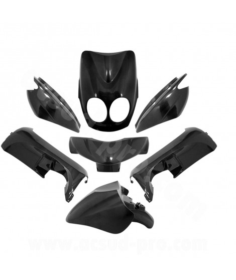 KIT CARROSSERIE ADAPT. MBK 50 OVETTO 2008-2010 /  YAMAHA 50 NEOS 2008-2010 NOIR BRILLANT  (7 PIECES)