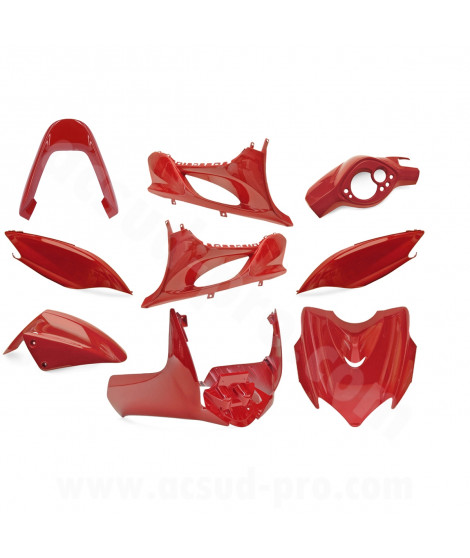 KIT CARROSSERIE ADAPT. MBK MACH G / YAMAHA JOG RR ROUGE (9 PIECES)
