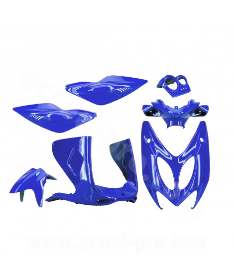 KIT CARROSSERIE ADAPT. MBK NITRO / YAMAHA AEROX BLEU METAL 1997-2012 (7 PIECES)