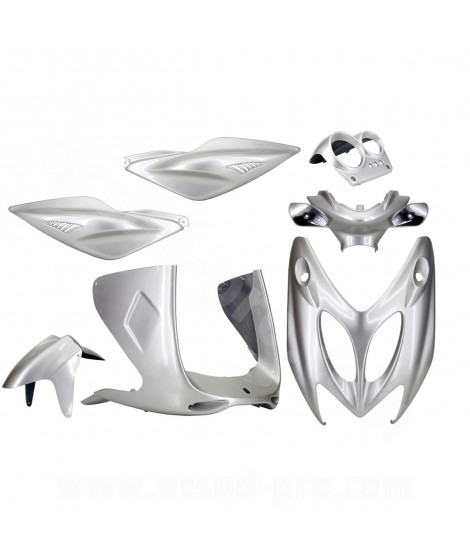 KIT CARROSSERIE ADAPT. MBK NITRO / YAMAHA AEROX GRIS METAL 1997-2012 (7 PIECES)