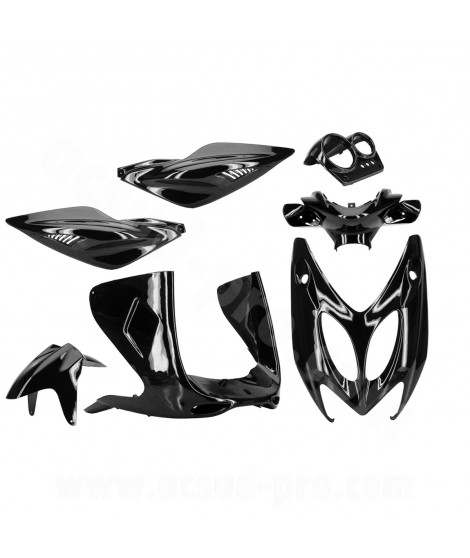 KIT CARROSSERIE ADAPT. MBK NITRO / YAMAHA AEROX NOIR METAL 1997-2012 (7 PIECES)