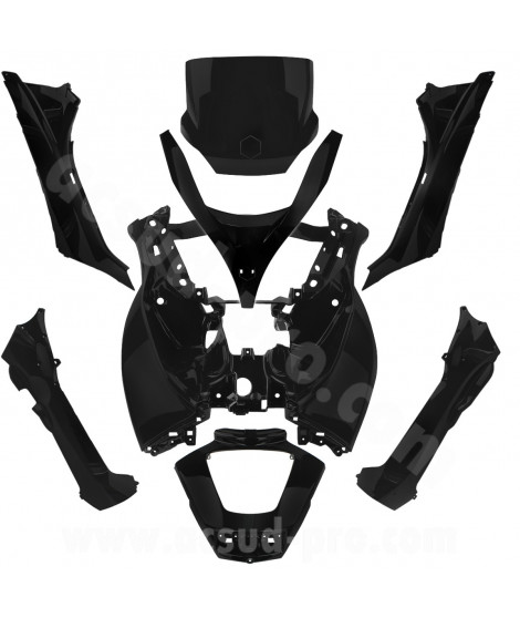 KIT CARROSSERIE ADAPT. PIAGGIO MP3 125 / 250 / 300 / 400 / 500cc 2008-2013 NOIR MAT (8 PIECES)