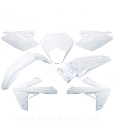 KIT CARROSSERIE  ADAPT. RIEJU 50 MRT 2009. MRT ENDURO 2009. MRT PRO 2009. MRT SM 2009 125 MARATHON -2022  (7 PIECES) BLANC