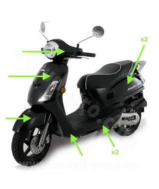 KIT CARROSSERIE ADAPT. SYM FIDDLE 2 50 4T 2011-2021 / 125cc 2010-2014 NOIR (8 Pièces)