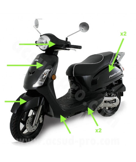 KIT CARROSSERIE ADAPT. SYM FIDDLE 2 50 4T 2011-2021 / 125cc 2010-2014 NOIR (8 Pièces)