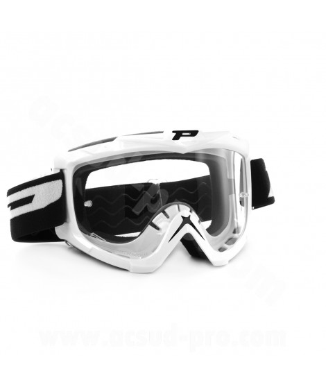 MASQUE / LUNETTES CROSS MOTO PROGRIP 3301 BLANC ECRAN TRANSPARENT ANTI-RAYURES / ANTI-BUEE