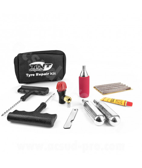 NECESSAIRE REPARATION TUBELESS A MECHE + CARTOUCHES D'AIR COMPRIME ( QUAD / MOTO / CYCLO / SCOOTER )