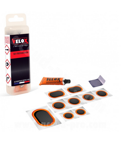 NECESSAIRE REPARATION VELOX ALLBIKE (9 RUSTINES + TUBE DISSOLUTION 5 ML + RAPE)