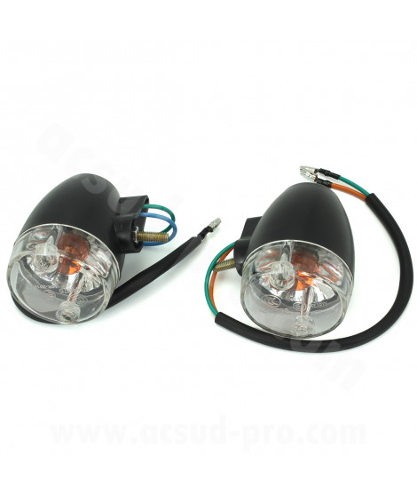 PAIRE DE CLIGNOTANT ARRIERE ADAPT. SYM ORBIT 2 50 -125cc 2T ET 4T 2010-2014 NOIR  (OEM : 33600-ABA-0000 / 33650-ABA-0000)*